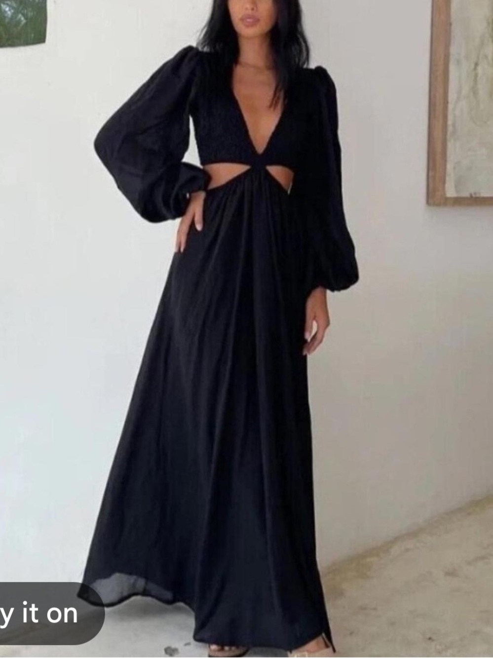 Indah Julie Solid Ruched Bodice Cutaway Maxi Dress Black Small $258 Revolve - Picture 4 of 13